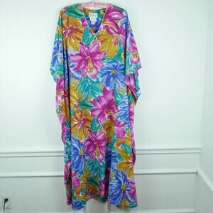 Ruth Norman Neiman Marcus One Size Caftan Tropical Floral Vintage Lounge Dress